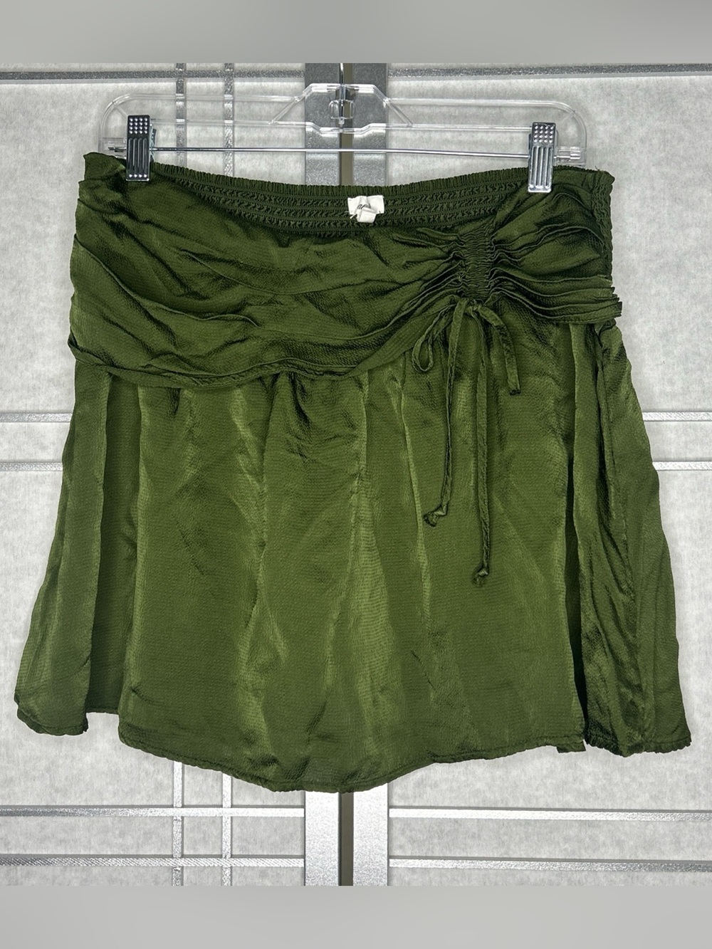 Aerie Green Skirt with Ruched Tie Front & Satin Finish Women’s XL